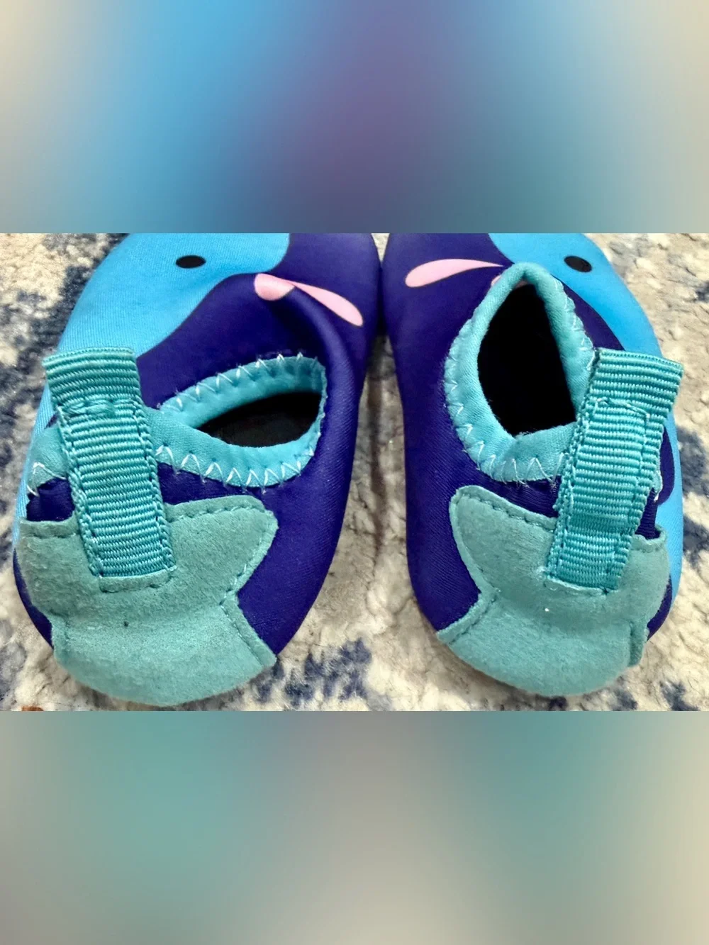 Kids Blue Aqua Slip-On Water Shoes with Pink Details